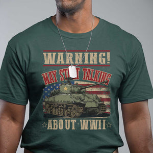 Warning May Start Talking About WWII T Shirt American Flag Tank TS11 Dark Forest Green Print Your Wear