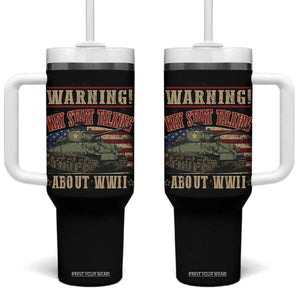 Warning May Start Talking About WWII Tumbler With Handle American Flag Tank TS11 One Size: 40 oz Black Print Your Wear