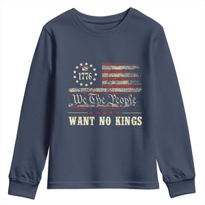 We The People Want No Kings Youth Sweatshirt Retro June 14th Vintage 1776 Flag Patriotic TS02 Navy Print Your Wear