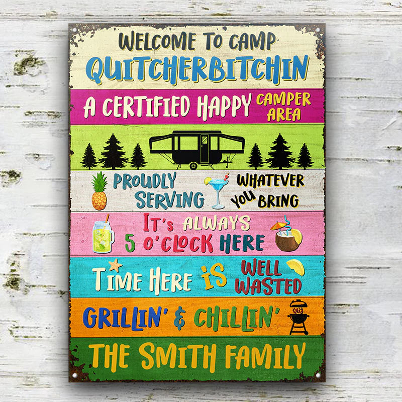 Personalized Metal Sign Welcome To Camp Proudly Serving Camping CTM One Size 24x18 inch (60.96x45.72 cm) Custom - Printyourwear