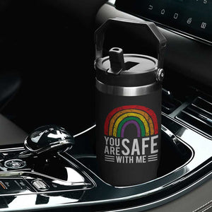 You Are Safe With Me Flip Straw Tumbler Retro Rainbow LGBTQ Ally Pride TS10 Print Your Wear