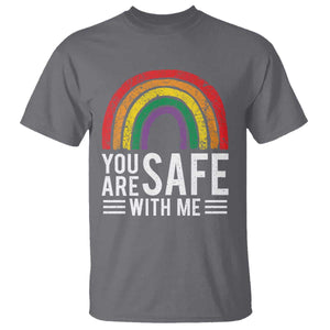 You Are Safe With Me T Shirt Retro Rainbow LGBTQ Ally Pride TS10 Charcoal Print Your Wear