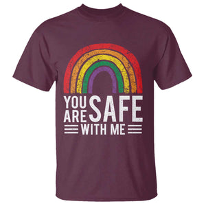 You Are Safe With Me T Shirt Retro Rainbow LGBTQ Ally Pride TS10 Maroon Print Your Wear