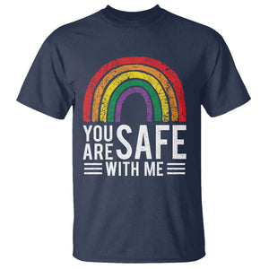 You Are Safe With Me T Shirt Retro Rainbow LGBTQ Ally Pride TS10 Navy Print Your Wear