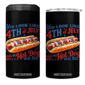 You Look Like 4th of July Hot Dog 4 in 1 Can Cooler Tumbler Funny Patriotic Food Meme TS10 One Size: 16 oz Black Print Your Wear