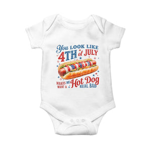 You Look Like 4th of July Hot Dog Baby Onesie Funny Patriotic Food Meme TS10 White Print Your Wear