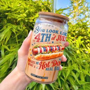 You Look Like 4th of July Hot Dog Glass Can Funny Patriotic Food Meme TS10 Print Your Wear
