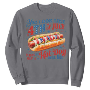 You Look Like 4th of July Hot Dog Sweatshirt Funny Patriotic Food Meme TS10 Charcoal Print Your Wear