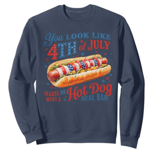 You Look Like 4th of July Hot Dog Sweatshirt Funny Patriotic Food Meme TS10 Navy Print Your Wear