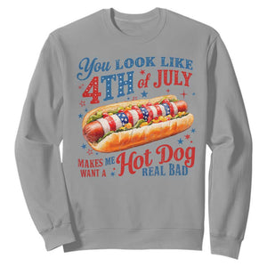 You Look Like 4th of July Hot Dog Sweatshirt Funny Patriotic Food Meme TS10 Sport Gray Print Your Wear