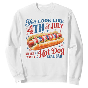 You Look Like 4th of July Hot Dog Sweatshirt Funny Patriotic Food Meme TS10 White Print Your Wear