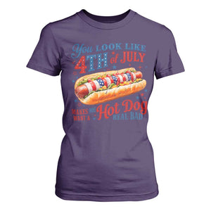 You Look Like 4th of July Hot Dog T Shirt For Women Funny Patriotic Food Meme TS10 Purple Print Your Wear