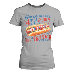 You Look Like 4th of July Hot Dog T Shirt For Women Funny Patriotic Food Meme TS10 Sport Gray Print Your Wear