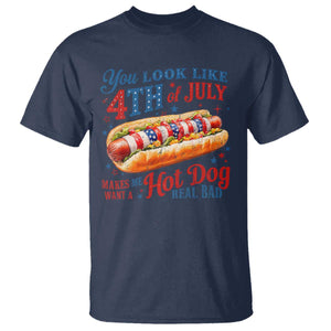 You Look Like 4th of July Hot Dog T Shirt Funny Patriotic Food Meme TS10 Navy Print Your Wear