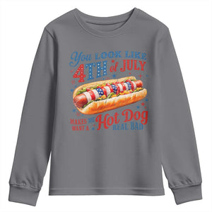 You Look Like 4th of July Hot Dog Youth Sweatshirt Funny Patriotic Food Meme TS10 Charcoal Print Your Wear
