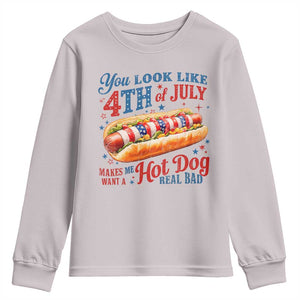 You Look Like 4th of July Hot Dog Youth Sweatshirt Funny Patriotic Food Meme TS10 Ice Gray Print Your Wear