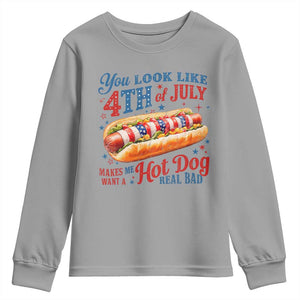 You Look Like 4th of July Hot Dog Youth Sweatshirt Funny Patriotic Food Meme TS10 Sport Gray Print Your Wear