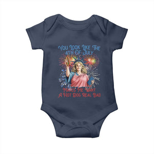You Look Like The 4th Of July Makes Me Want A Hot Dog Real Bad Baby Onesie Funny 4th July Hot Dog Meme TS10 Navy Print Your Wear