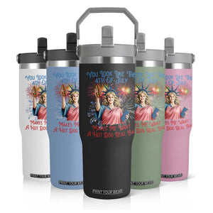 You Look Like The 4th Of July Makes Me Want A Hot Dog Real Bad Flip Straw Tumbler Funny 4th July Hot Dog Meme TS10 Print Your Wear