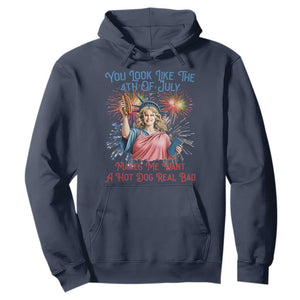 You Look Like The 4th Of July Makes Me Want A Hot Dog Real Bad Hoodie Funny 4th July Hot Dog Meme TS10 Navy Print Your Wear