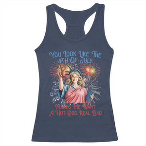 You Look Like The 4th Of July Makes Me Want A Hot Dog Real Bad Racerback Tank Top Funny 4th July Hot Dog Meme TS10 Navy Print Your Wear