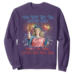 You Look Like The 4th Of July Makes Me Want A Hot Dog Real Bad Sweatshirt Funny 4th July Hot Dog Meme TS10 Purple Print Your Wear