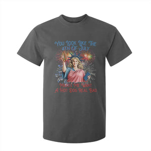You Look Like The 4th Of July Makes Me Want A Hot Dog Real Bad T Shirt For Kid Funny 4th July Hot Dog Meme TS10 Dark Heather Print Your Wear