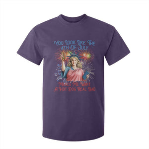 You Look Like The 4th Of July Makes Me Want A Hot Dog Real Bad T Shirt For Kid Funny 4th July Hot Dog Meme TS10 Purple Print Your Wear