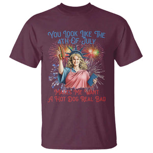 You Look Like The 4th Of July Makes Me Want A Hot Dog Real Bad T Shirt Funny 4th July Hot Dog Meme TS10 Maroon Print Your Wear