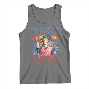 You Look Like The 4th Of July Makes Me Want A Hot Dog Real Bad Tank Top Funny 4th July Hot Dog Meme TS10 Black Heather Print Your Wear