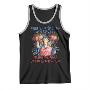 You Look Like The 4th Of July Makes Me Want A Hot Dog Real Bad Tank Top Funny 4th July Hot Dog Meme TS10 Black Athletic Heather Print Your Wear