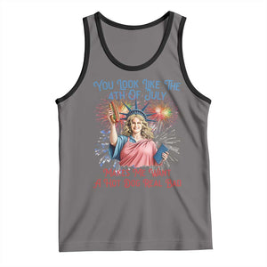 You Look Like The 4th Of July Makes Me Want A Hot Dog Real Bad Tank Top Funny 4th July Hot Dog Meme TS10 Deep Heather Black Print Your Wear