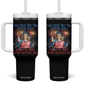You Look Like The 4th Of July Makes Me Want A Hot Dog Real Bad Tumbler With Handle Funny 4th July Hot Dog Meme TS10 One Size: 40 oz Black Print Your Wear