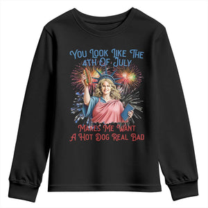 You Look Like The 4th Of July Makes Me Want A Hot Dog Real Bad Youth Sweatshirt Funny 4th July Hot Dog Meme TS10 Black Print Your Wear