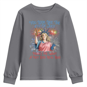 You Look Like The 4th Of July Makes Me Want A Hot Dog Real Bad Youth Sweatshirt Funny 4th July Hot Dog Meme TS10 Charcoal Print Your Wear