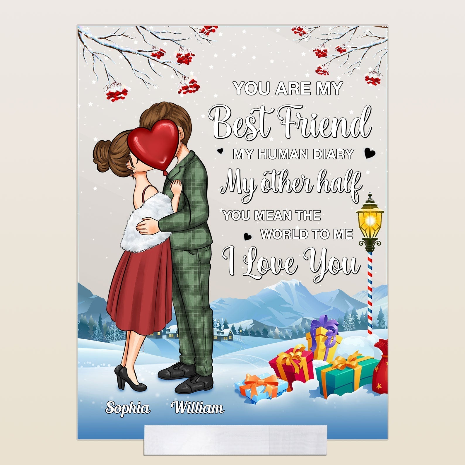 Personalized Christmas Couple Acrylic Plaque You Mean The World To Me CTM Acrylic Table Sign 4" x 6 " Custom - Printyourwear