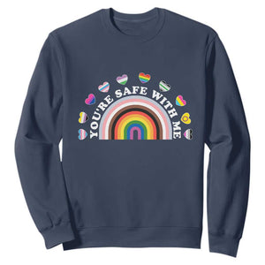 You're Safe With Me Sweatshirt LGBTQ Pride Ally Rainbow Heart TS11 Navy Print Your Wear