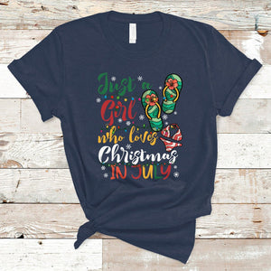A Girl Who Loves Christmas In July T Shirt Summer Beach Flip Flops TS02 Navy Printyourwear