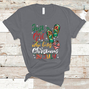 A Girl Who Loves Christmas In July T Shirt Summer Beach Flip Flops TS02 Charcoal Printyourwear