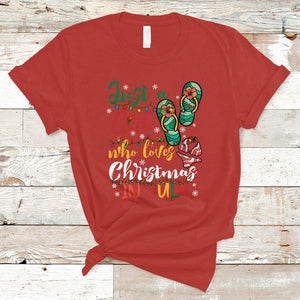 A Girl Who Loves Christmas In July T Shirt Summer Beach Flip Flops TS02 Red Printyourwear