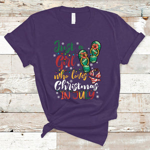 A Girl Who Loves Christmas In July T Shirt Summer Beach Flip Flops TS02 Purple Printyourwear