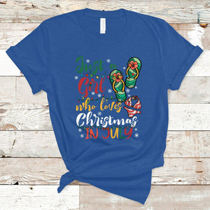 A Girl Who Loves Christmas In July T Shirt Summer Beach Flip Flops TS02 Royal Blue Printyourwear