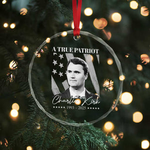 A True Patriot Charlie Kirk Crystal Glass Ornament Vintage American Flag TS11 Print Your Wear
