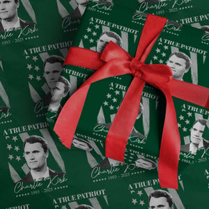 A True Patriot Charlie Kirk Wrapping Paper Roll Vintage American Flag TS11 Green Print Your Wear