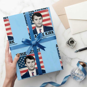 A True Patriot Memorial Wrapping Paper Roll Charlie Kirk Legacy The Greatness of Our Nation TS02 Light Blue Print Your Wear