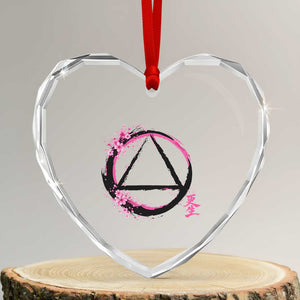 AA Sober Symbol Serenity Recovery Heart Crystal Glass Ornament Japanese Cherry Blossom Brushstroke Circle TS11 Transparent Glass 3'' Heart Print Your Wear