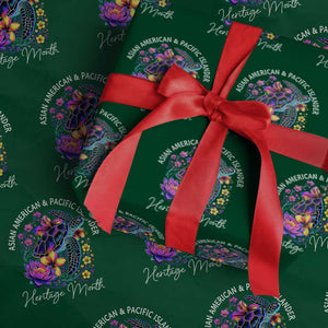 AAPI Asian American and Pacific Islander Heritage Month Wrapping Paper Roll Floral Sea Turtle TS11 Green Print Your Wear