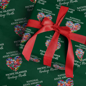 AAPI Heritage Month Wrapping Paper Roll National Asian American and Pacific Islander Countries Flag Heart TS02 Green Print Your Wear