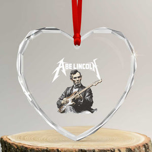 Abe Lincoln Playing Electric Guitar Rocker Heart Crystal Glass Ornament TS11 Transparent Glass 3'' Heart Print Your Wear