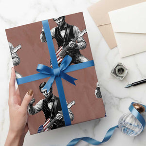 Abraham Lincoln Playing Guitar Vintage American Flag Wrapping Paper Roll TS11 Mocha Print Your Wear